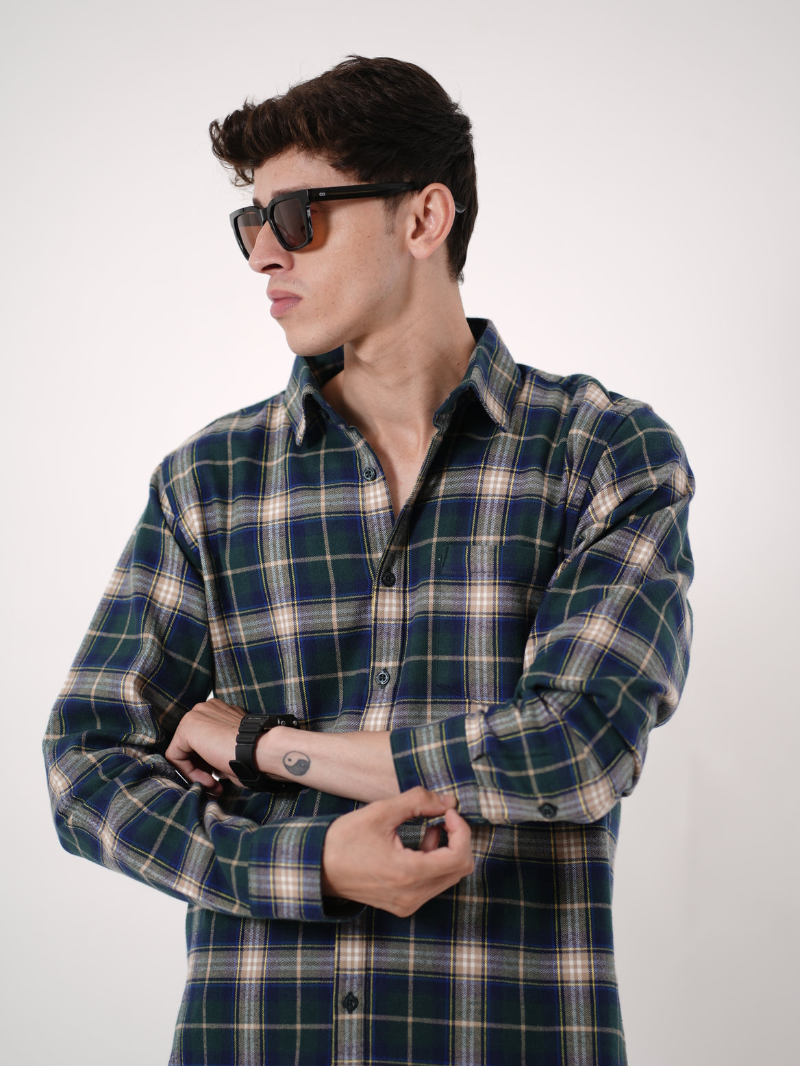William Ashbond Classic Plaid Flannel Shirt in Forest Green & Navy