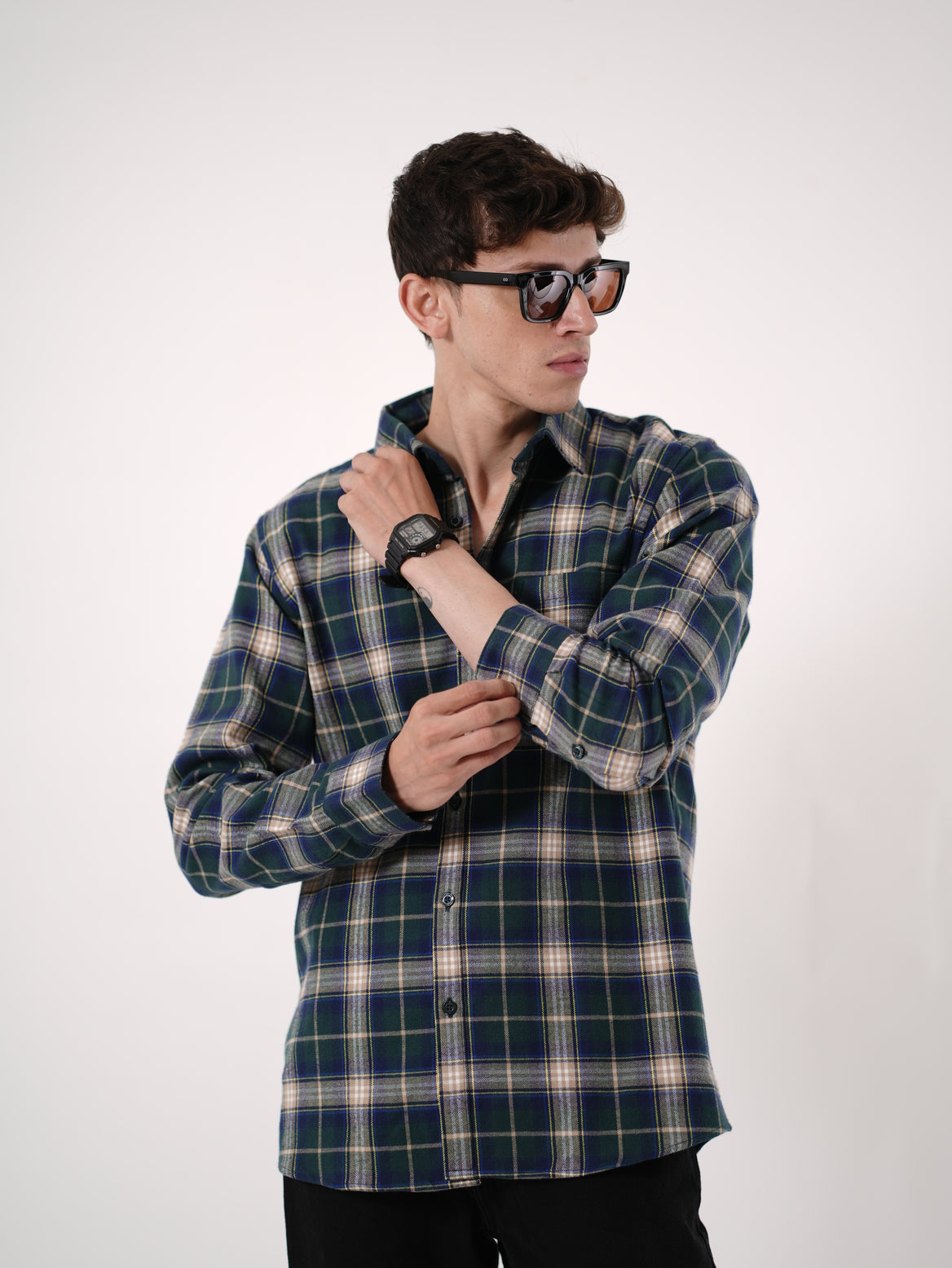 William Ashbond Classic Plaid Flannel Shirt in Forest Green & Navy