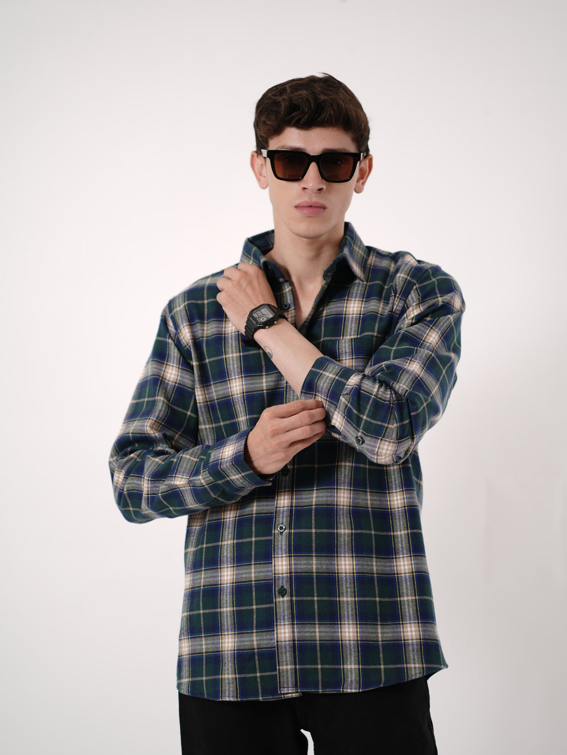 William Ashbond Classic Plaid Flannel Shirt in Forest Green & Navy