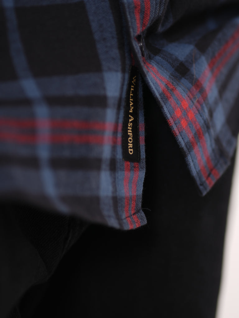 William Ashford Classic Plaid Flannel Shirt in Navy & Red