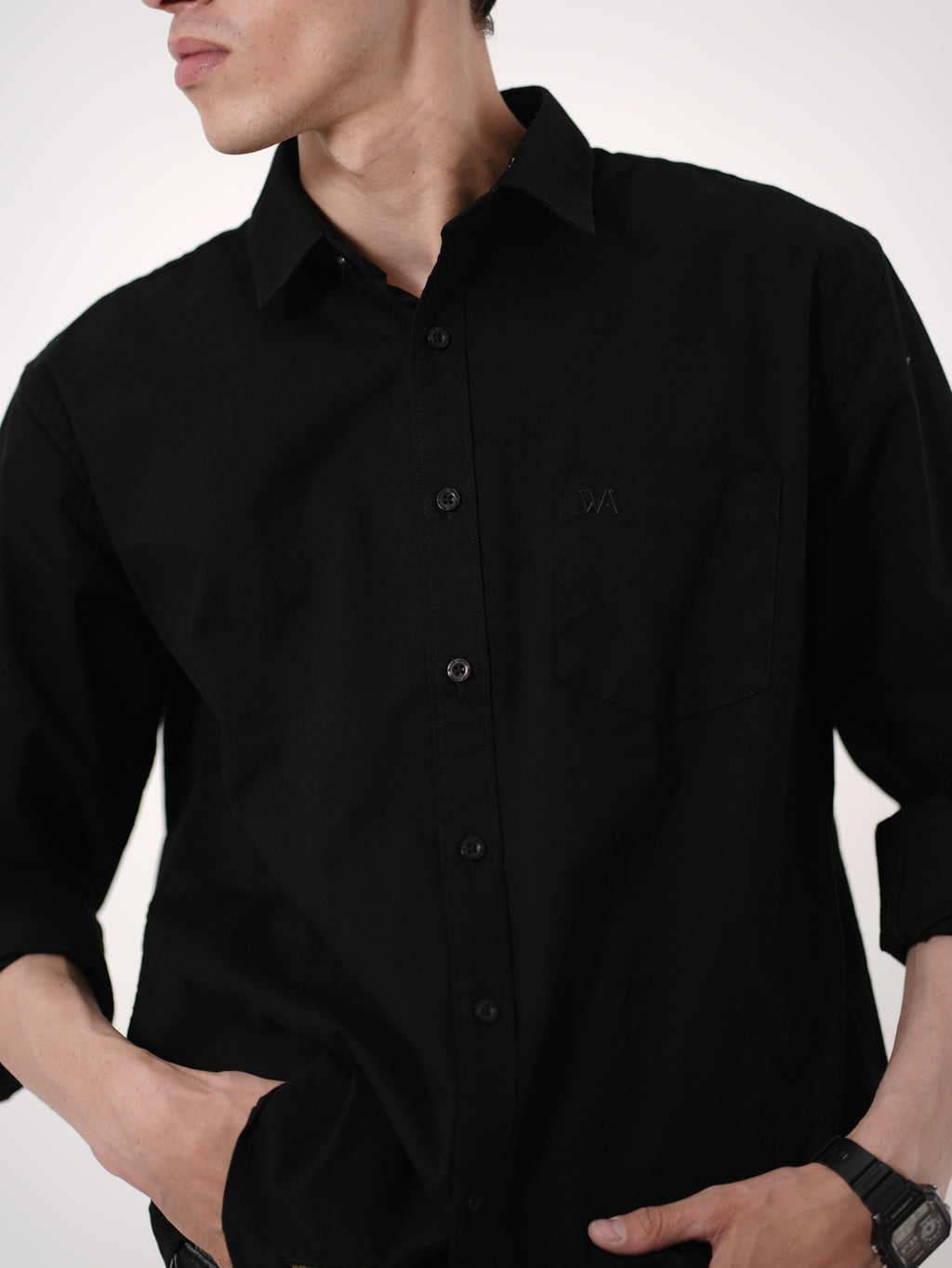 William Ashford Essential Textured Shirt in Black