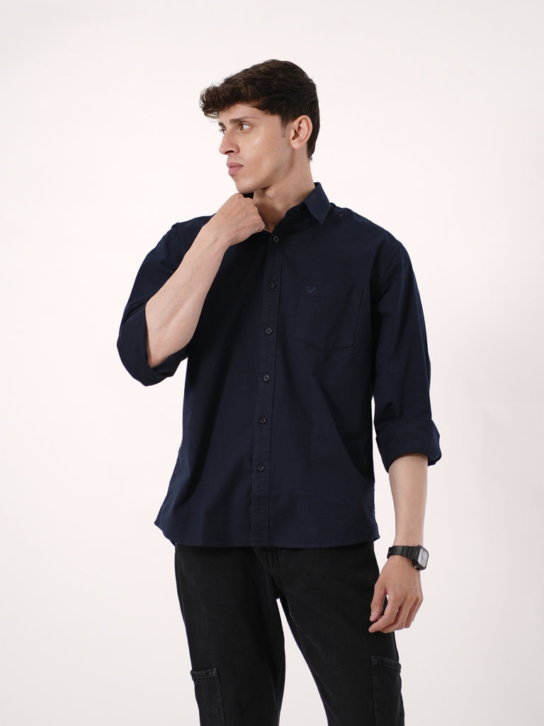 William Ashford Essential Textured Shirt in Navy Blue
