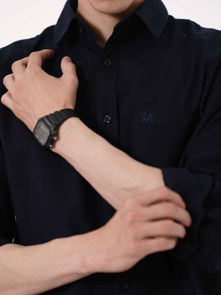 William Ashford Essential Textured Shirt in Navy Blue