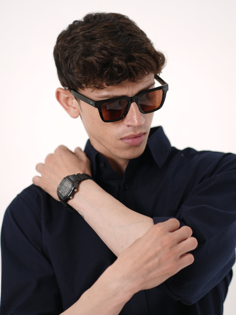 William Ashford Essential Textured Shirt in Navy Blue