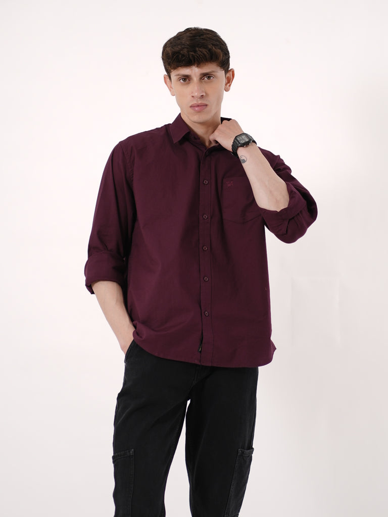 William Ashford Essential Textured Shirt in Deep Burgundy