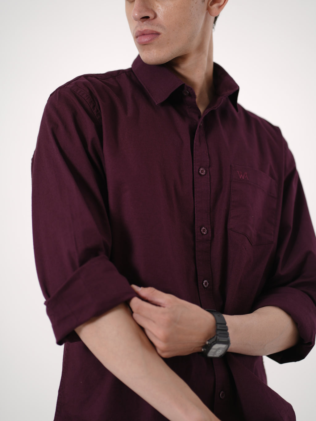 William Ashford Essential Textured Shirt in Deep Burgundy